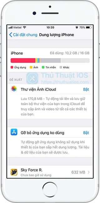 dung luong iphone ios 11