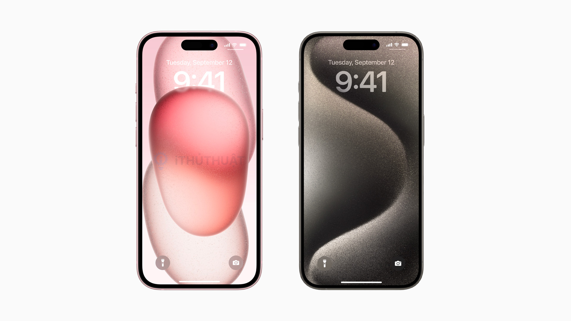 Hình nền iPhone 15 (trái) và iPhone 15 Pro (phải)